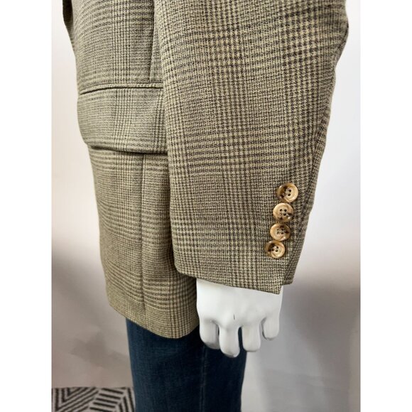 Oscar De La Renta Mens Vintage Beige Houndstooth Blazer 40R Two-Button Wool Blen - Picture 8 of 16